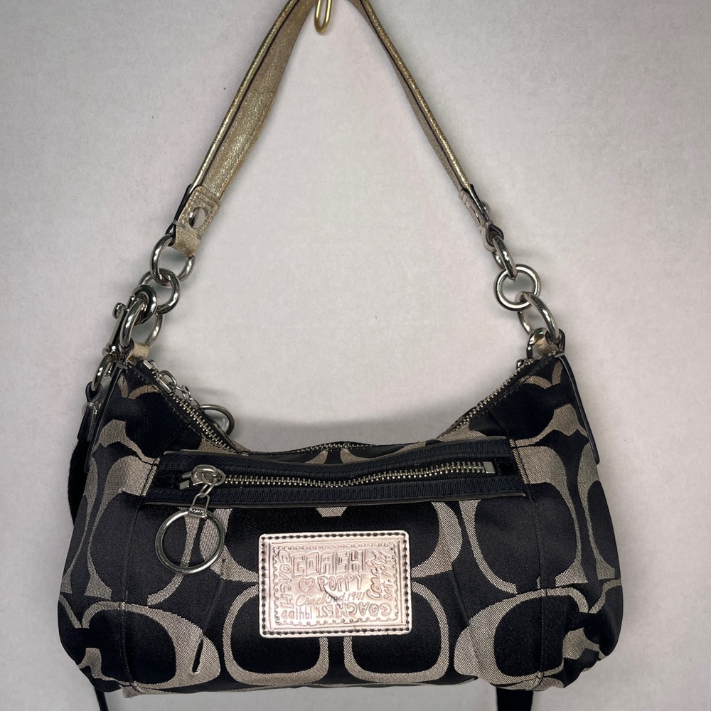 Coach Poppy Black and Silver Gold Shoulder Bag